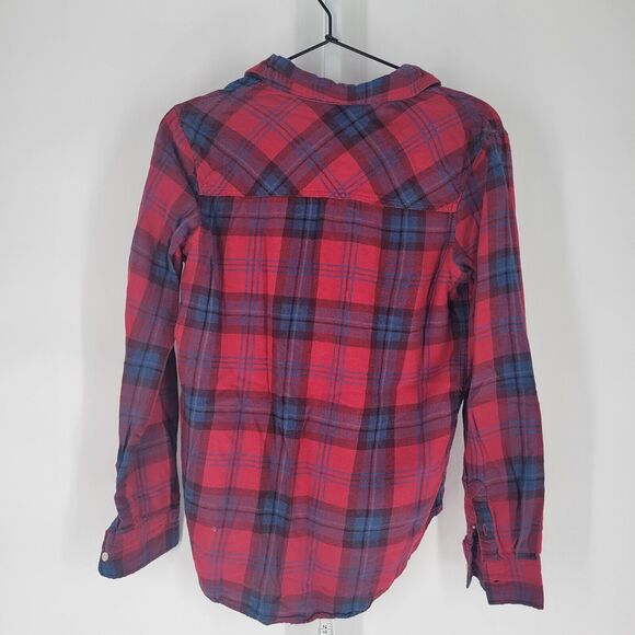 Aeropostale Womens Sz S Long Sleeve Button Up Plaid Shirt Red Blue Purple - Picture 4 of 4